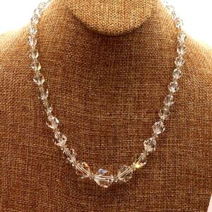 Faceted Geometric Crystal Sterling Silver Graduated Vintage Necklace 19"